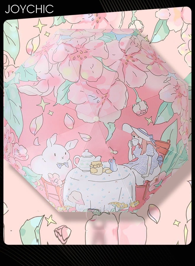 Joychic مظلة فتيات قابلة للطي 3 طيات مع فتح تلقائي وحماية من الأشعة فوق البنفسجية للشمس أو المطر متعددة الألوان - Image 3