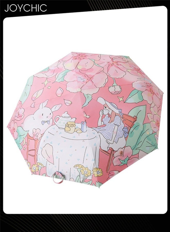 Joychic مظلة فتيات قابلة للطي 3 طيات مع فتح تلقائي وحماية من الأشعة فوق البنفسجية للشمس أو المطر متعددة الألوان - Image 4