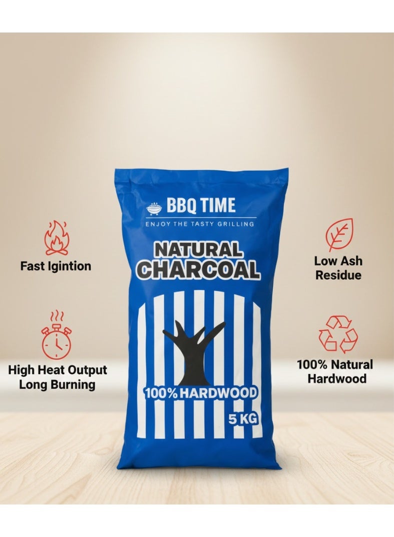 BBQ Time Natural Charcoal 5kg 100% Hardwood Charcoal for BBQ Grilling Outdoor Cooking Barbecue Charcoal Low Smoke Long Burning - Image 2