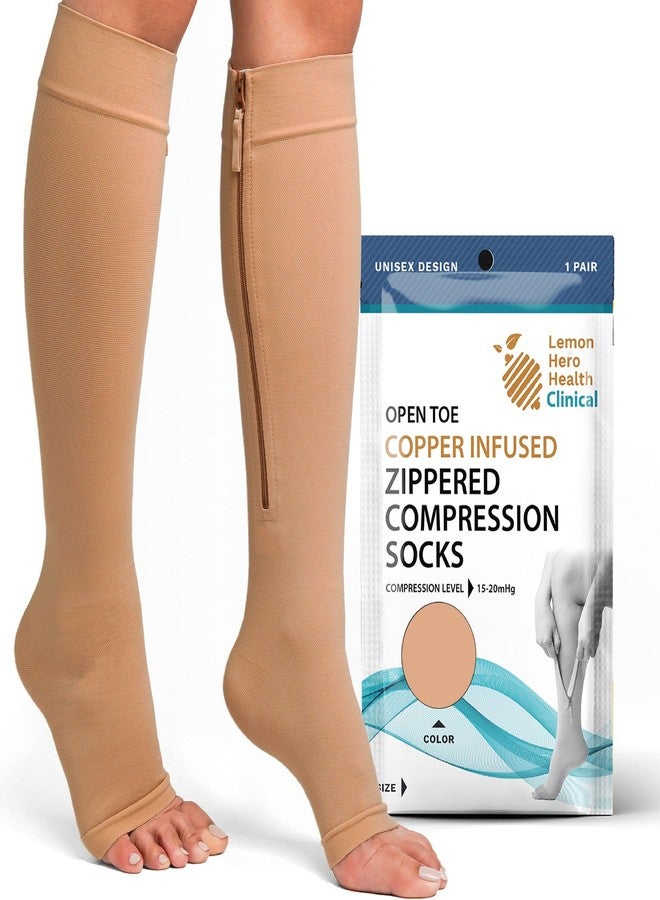 Lemon Hero - Medical 15-20 mmHg Zipper Compression Open-Toe Beige, Biege, M - Image 1