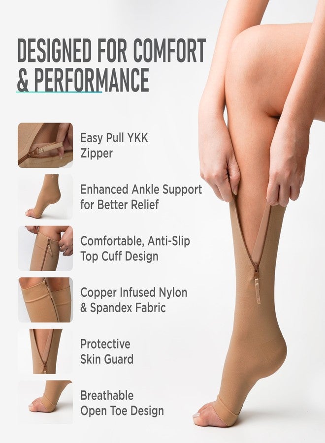 Lemon Hero - Medical 15-20 mmHg Zipper Compression Open-Toe Beige, Biege, M - Image 4