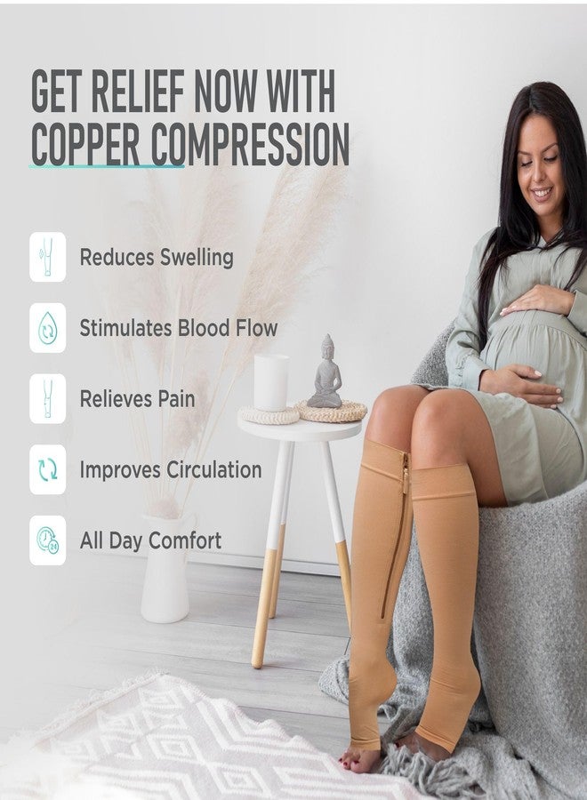 Lemon Hero - Medical 15-20 mmHg Zipper Compression Open-Toe Beige, Biege, M - Image 3
