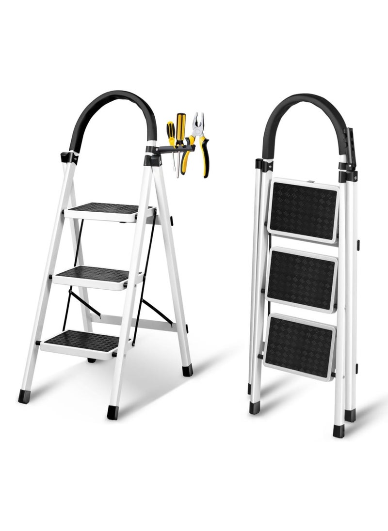 DubaiGallery Foldable Ladder 3 Steps, Home Ladder Folding Step Stool with Wide Anti-Slip Pedal, Adults Folding Sturdy Steel Ladder for Home,Kitchen, Garden, Office  - Image 2