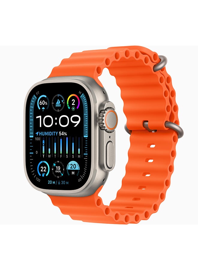 ابل  ساعة Ultra 2 GPS + Cellular، هيكل من التيتانيوم مقاس 49 ملم مع حزام Orange Ocean - Image 1