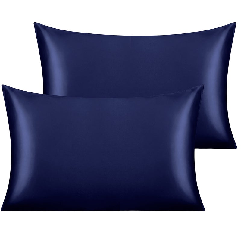 NTBAY Silk Satin Toddler Pillowcases Set of 2 Super Soft and Silky 14x20 Pillow Covers Envelope Closure Navy Blue Cooling Travel Pillow Cases for Nursery Kids Boys and Girls 14 x 20 Inches