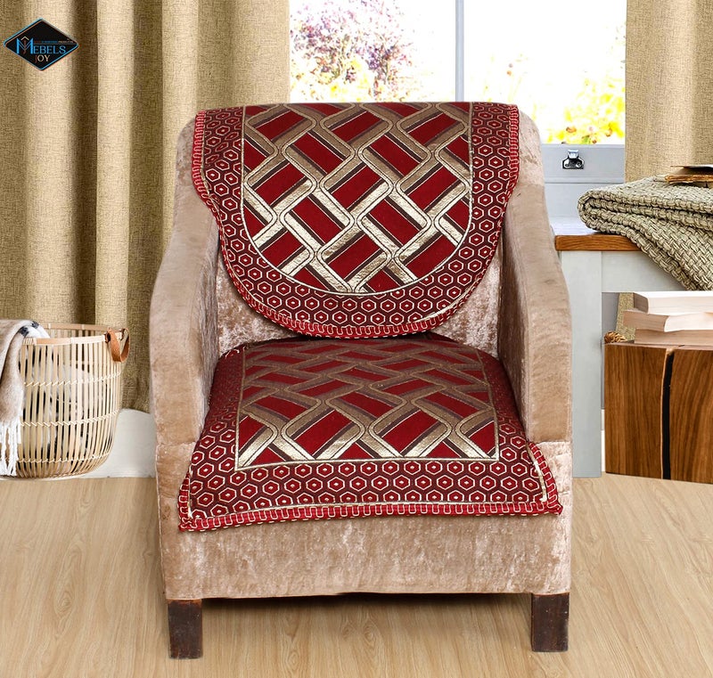 MEBELS JOY Cotton Abstract Sofa Cover Maroon Set of 5 Seater for Living Room Pack of 10 Pieces 1 Sofa Seat Cover 1 Sofa Back Cover 2 Chair Seat and Back Cover - Image 3