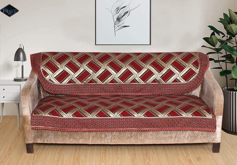 MEBELS JOY Cotton Abstract Sofa Cover Maroon Set of 5 Seater for Living Room Pack of 10 Pieces 1 Sofa Seat Cover 1 Sofa Back Cover 2 Chair Seat and Back Cover - Image 2