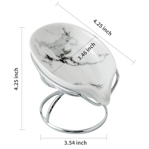 Dobbyby Leaf-Shaped Soap Dish – Premium Ceramic Soap Bar Holder with Self-Drainage System – Bar Soap Holder for Shower, Bathroom Sink, Kitchen – Waterfall Soap Dish with Stainless Steel Stand (SLIVER) - Image 5