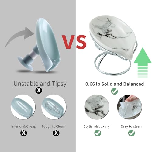 Dobbyby Leaf-Shaped Soap Dish – Premium Ceramic Soap Bar Holder with Self-Drainage System – Bar Soap Holder for Shower, Bathroom Sink, Kitchen – Waterfall Soap Dish with Stainless Steel Stand (SLIVER) - Image 3