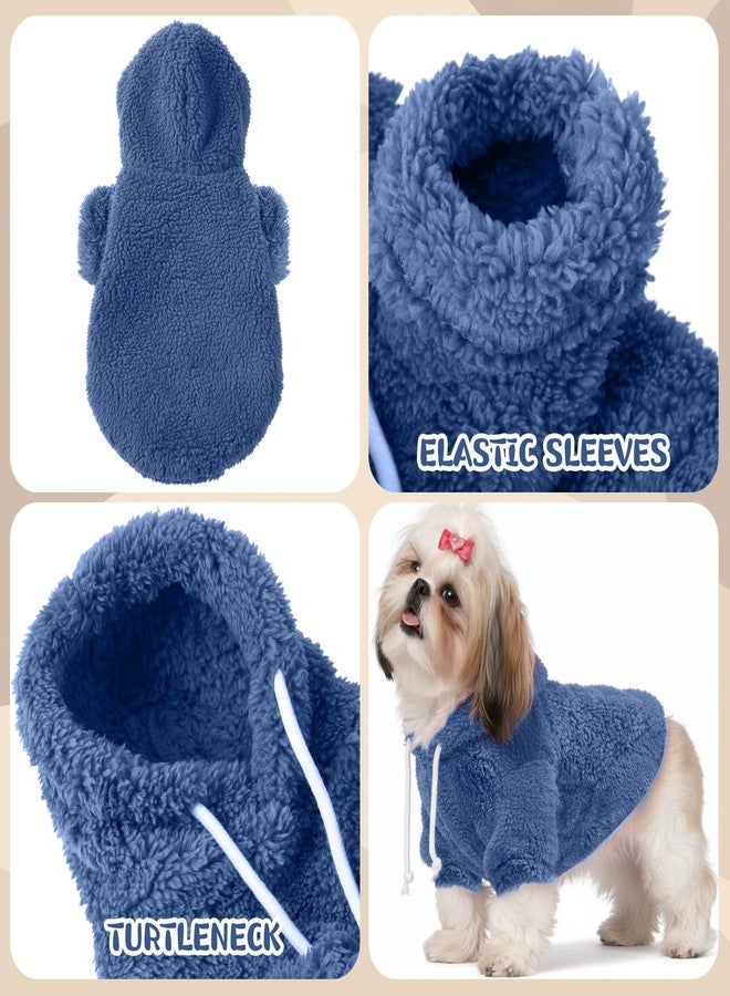 Reginary 2 Pcs Winter Dog Hoodie Warm Soft Sweatshirt Plush Dog Sweatshirt Coats Puppy Cat Sweaters Clothes(Small,Dark and Light Blue) - Image 4