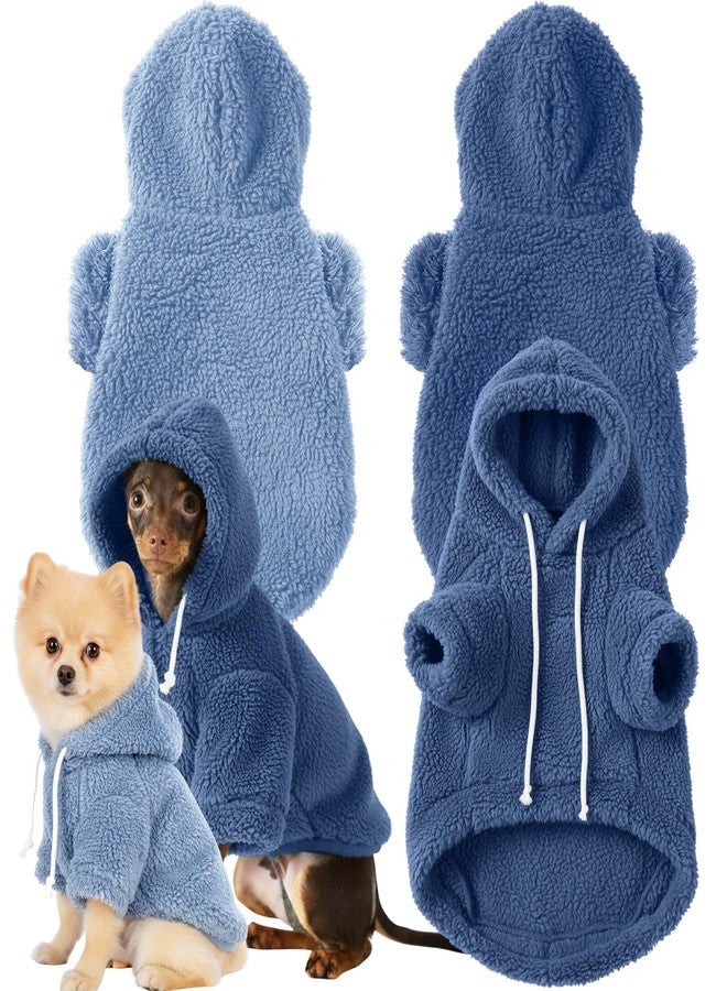 Reginary 2 Pcs Winter Dog Hoodie Warm Soft Sweatshirt Plush Dog Sweatshirt Coats Puppy Cat Sweaters Clothes(Small,Dark and Light Blue) - Image 1