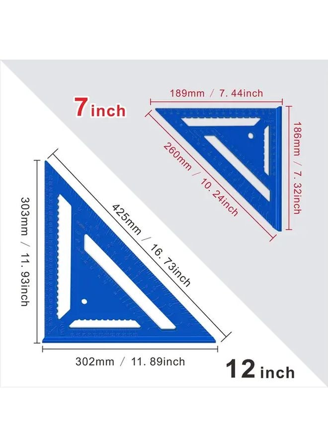12 Inch Blue ABS Triangle Ruler 90 Degree High Precision Angle Gauge - Image 3