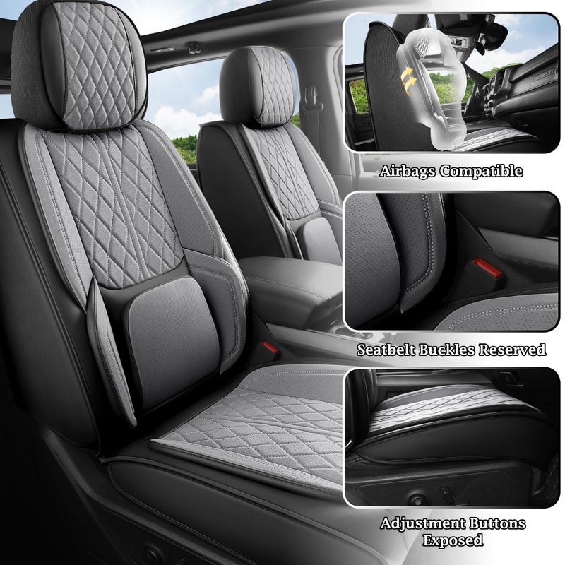 DuDuWang Car Seat Cover Custom Fit for Dodge Ram 1500 2500 3500 2002-2026 Faux Leather Seat Cover Set Compatible with Crew Quad Regular Cab Pickup Truck Cushions (Black & Grey, Front Seat) - Image 3