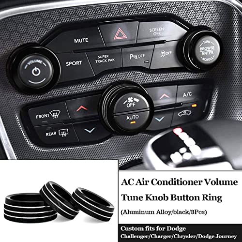 Auprite Climate Control Knob Covers for Challenger Accessories 2015-2023 2024, for Dodge Charger 2015-2023 2024, for Dodge Chrysler 300/300s 2015-2024,3Pcs Kit (Black) - Image 2