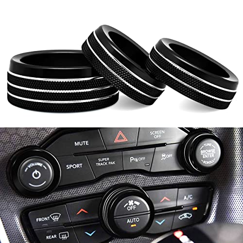 Auprite Climate Control Knob Covers for Challenger Accessories 2015-2023 2024, for Dodge Charger 2015-2023 2024, for Dodge Chrysler 300/300s 2015-2024,3Pcs Kit (Black) - Image 1