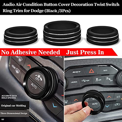 Auprite Climate Control Knob Covers for Challenger Accessories 2015-2023 2024, for Dodge Charger 2015-2023 2024, for Dodge Chrysler 300/300s 2015-2024,3Pcs Kit (Black) - Image 3