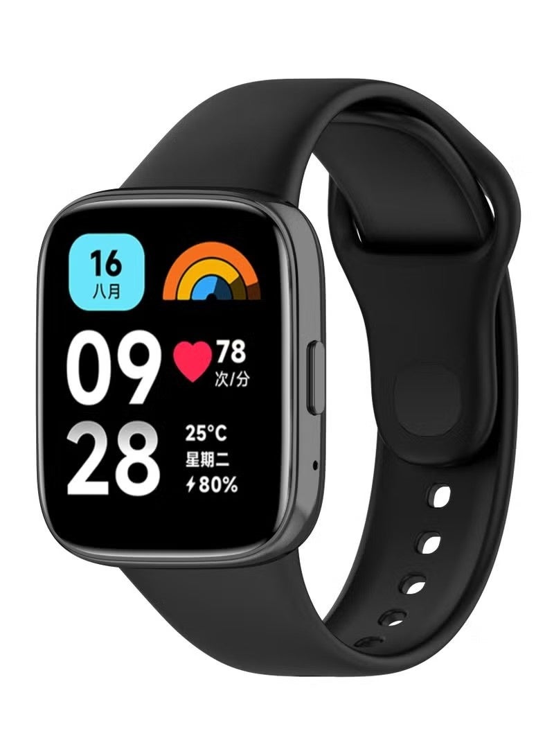 سوار سيليكون متوافق مع ساعة Redmi Watch 3 Active/Redmi Watch 3 Lite الذكية، سوار ساعة ناعم (أسود) - Image 2
