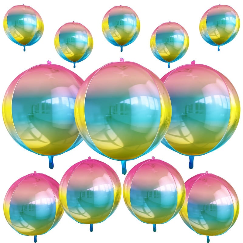 Vibzox 12Pcs Gradient Color Round Foil Balloons, 22" 15" 10" Rainbow Helium Ball Balloon, Metallic Colorful Foil Balloon for Kids Birthday Graduation Wedding Anniversary Prom Party Decorations - Image 1