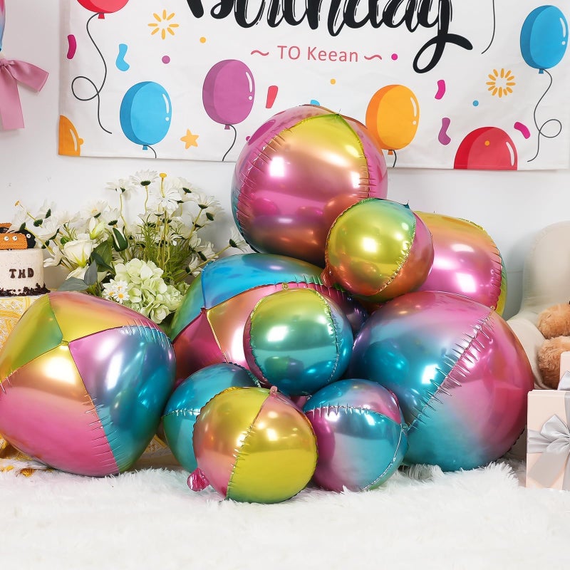 Vibzox 12Pcs Gradient Color Round Foil Balloons, 22" 15" 10" Rainbow Helium Ball Balloon, Metallic Colorful Foil Balloon for Kids Birthday Graduation Wedding Anniversary Prom Party Decorations - Image 4