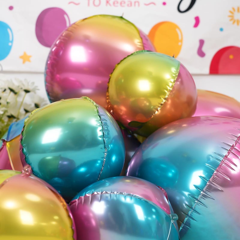 Vibzox 12Pcs Gradient Color Round Foil Balloons, 22" 15" 10" Rainbow Helium Ball Balloon, Metallic Colorful Foil Balloon for Kids Birthday Graduation Wedding Anniversary Prom Party Decorations - Image 5