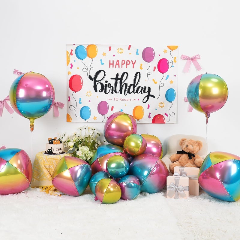 Vibzox 12Pcs Gradient Color Round Foil Balloons, 22" 15" 10" Rainbow Helium Ball Balloon, Metallic Colorful Foil Balloon for Kids Birthday Graduation Wedding Anniversary Prom Party Decorations - Image 3