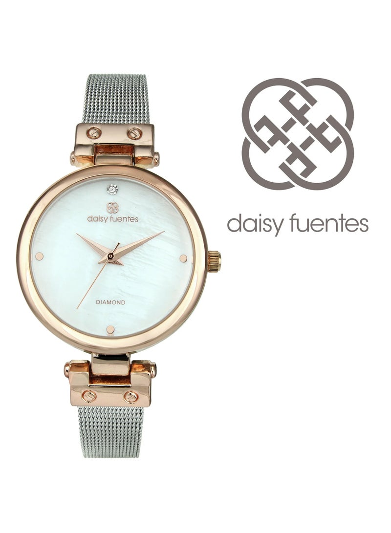 Daisy Fuentes مجموعة ساعات نسائية أنيقة بتصميم ذهبي وردي مزدوج DF202TTRG - Image 3