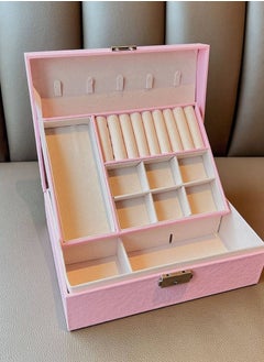Mawan Luxury Velvet Jewelry Box – Two Layers – Pink Organizer for Rings, Earrings & Necklaces – with Lock  - Image 1