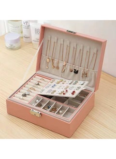 Mawan Luxury Velvet Jewelry Box – Two Layers – Pink Organizer for Rings, Earrings & Necklaces – with Lock  - Image 2