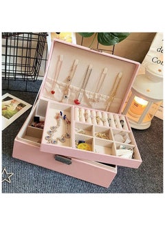 Mawan Luxury Velvet Jewelry Box – Two Layers – Pink Organizer for Rings, Earrings & Necklaces – with Lock  - Image 5
