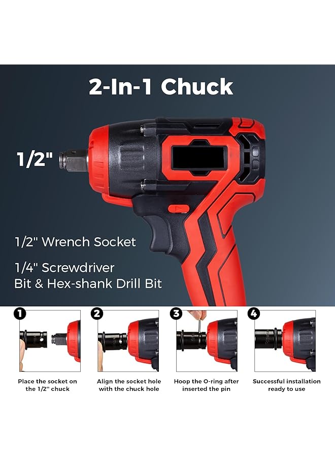 erorex Cordless Impact Wrench 1 2 Brushless Power Impact Gun With 2 Battery And Charger Max Torque 380N.M 6Pcs Impact Driver Sockets Electric Impact Wrench Set W Variable Speed For Car Tires  - Image 5