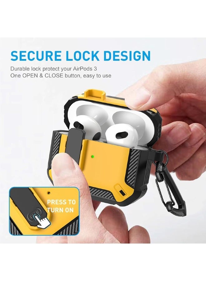 Airpods 3 Case, Airpods 3rd Generation Case with Lock, Airpods 3 Generation Protective Case, Hard Shell Rugged Shockproof Drop Proof Cover with Keychain for Airpods 3 2021 (Yellow/Black) - Image 3
