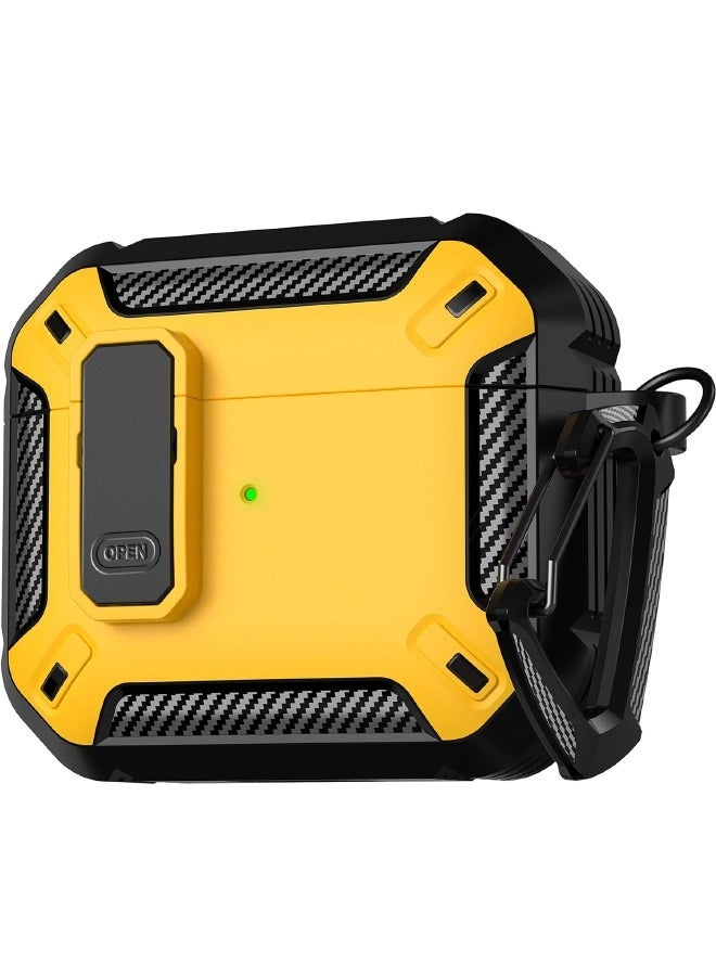 Airpods 3 Case, Airpods 3rd Generation Case with Lock, Airpods 3 Generation Protective Case, Hard Shell Rugged Shockproof Drop Proof Cover with Keychain for Airpods 3 2021 (Yellow/Black) - Image 2