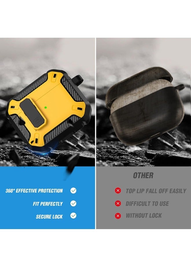 Airpods 3 Case, Airpods 3rd Generation Case with Lock, Airpods 3 Generation Protective Case, Hard Shell Rugged Shockproof Drop Proof Cover with Keychain for Airpods 3 2021 (Yellow/Black) - Image 4