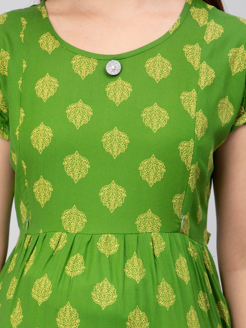 CEE 18 Women's Cotton A-line Maternity Feeding Kurti with Zippers (9666_44,Golden Green,XX-Large) - Image 4