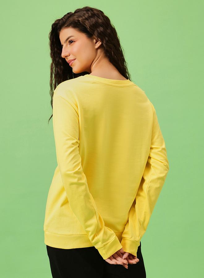 Clovia Pluto Print Light Yellow Cotton Sweatshirt - Image 5