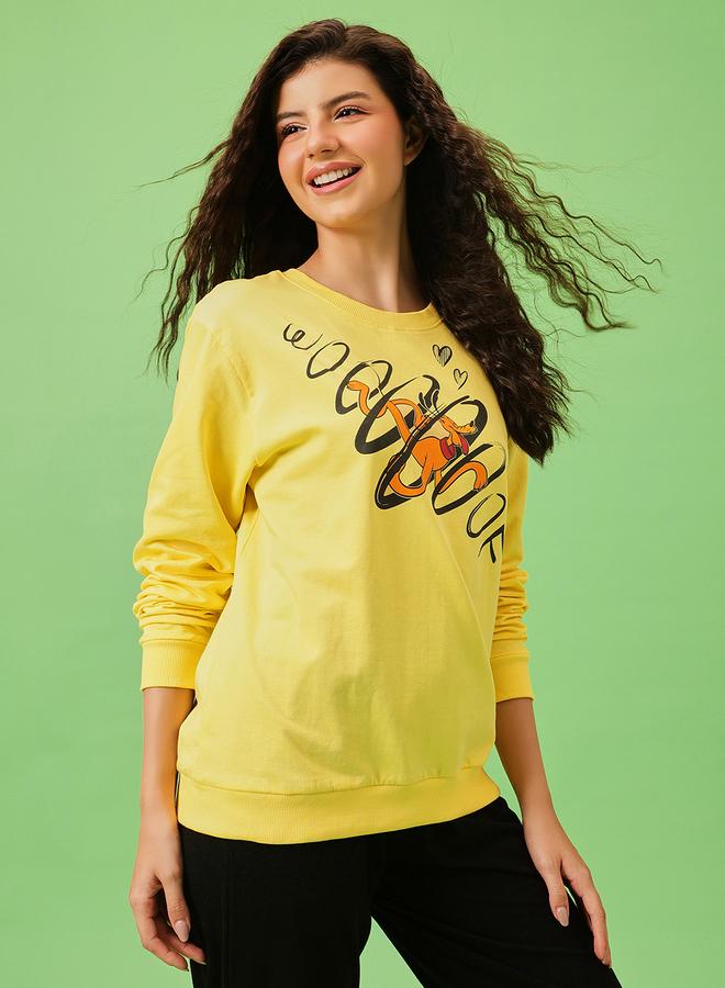 Clovia Pluto Print Light Yellow Cotton Sweatshirt - Image 4