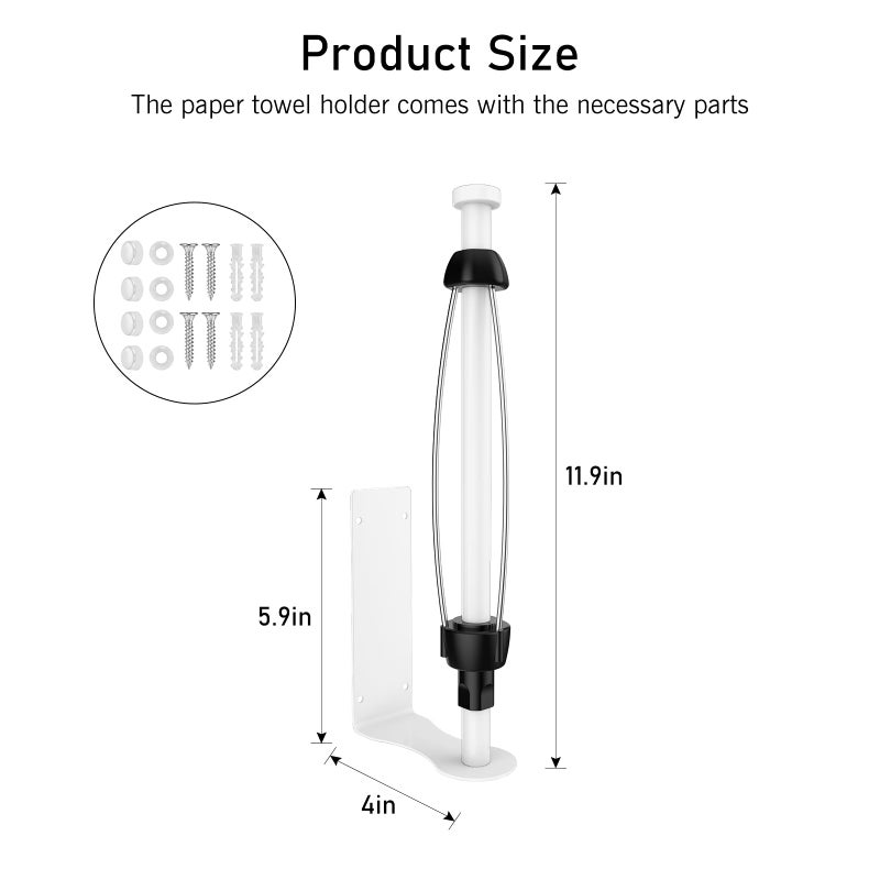 SetSail Paper Towel Holder, Paper Towel Holder Under Cabinet with Adjustable Damper Easy Tear Wall Mount Self-Adhesive or Drilled for Kitchen Bathroom, White - Image 2