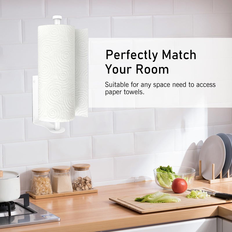 SetSail Paper Towel Holder, Paper Towel Holder Under Cabinet with Adjustable Damper Easy Tear Wall Mount Self-Adhesive or Drilled for Kitchen Bathroom, White - Image 4