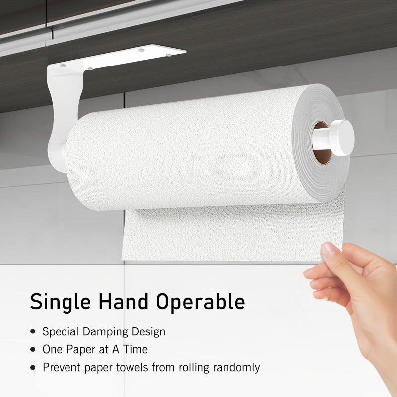 SetSail Paper Towel Holder, Paper Towel Holder Under Cabinet with Adjustable Damper Easy Tear Wall Mount Self-Adhesive or Drilled for Kitchen Bathroom, White - Image 3