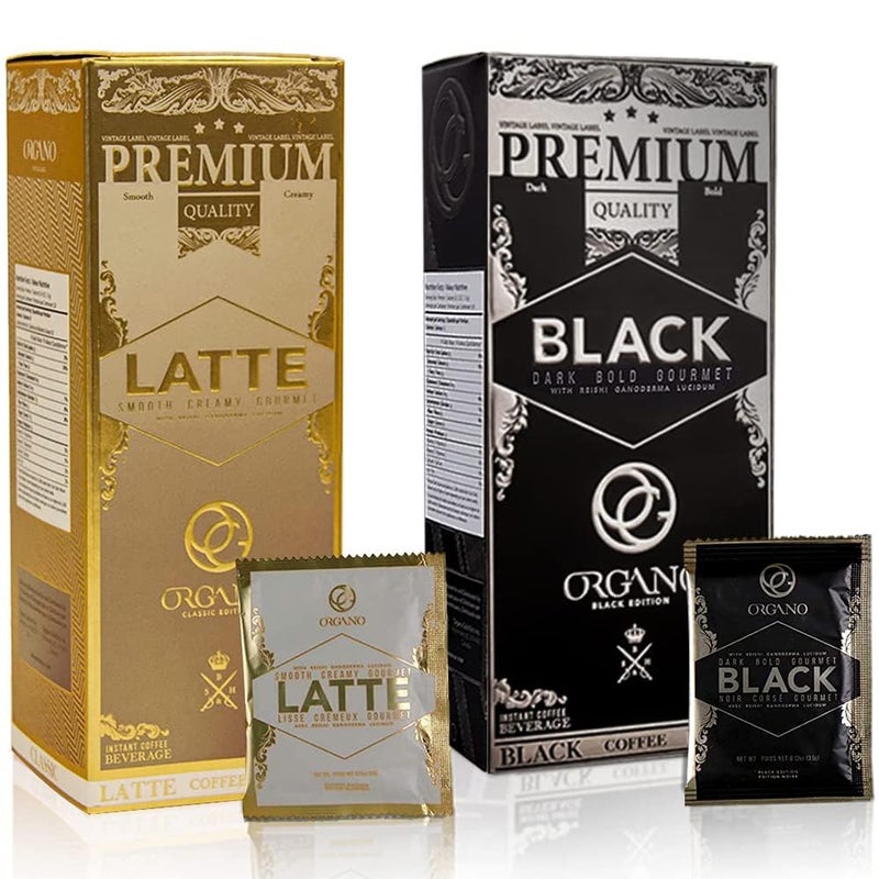 ORGANO Combo Pack, 1 Box Black Coffee And 1 Box Cafe Latte, 100% Cetified Organic Gourmet Coffee. - Image 1