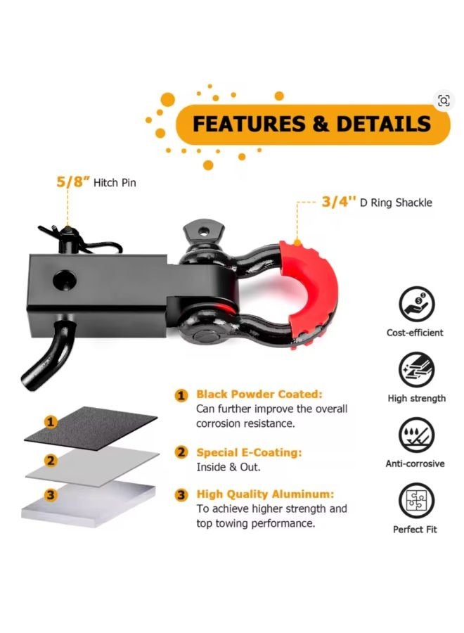 Generic Trailer Hitch Receiver with 2" Tow Shackle, Heavy Duty, 3/4" D-Ring Recovery Truck SUV  - Image 3