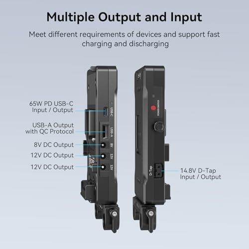 SmallRig V Mount Battery Adapter Plate with PD 65W USB-C Quick Charger, QC protocol USB-A, D-TAP, 8V & 12V DC Port, 15 mm Rod Clamp and Light Indicator, for Camera, Monitor, Transmitter, Phone - 3203B - Image 3