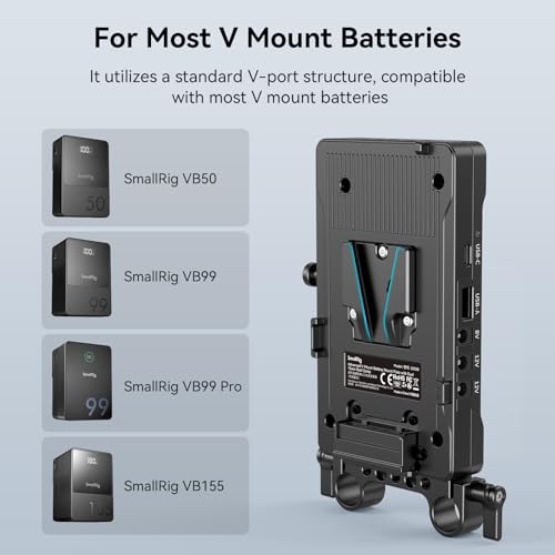 SmallRig V Mount Battery Adapter Plate with PD 65W USB-C Quick Charger, QC protocol USB-A, D-TAP, 8V & 12V DC Port, 15 mm Rod Clamp and Light Indicator, for Camera, Monitor, Transmitter, Phone - 3203B - Image 2