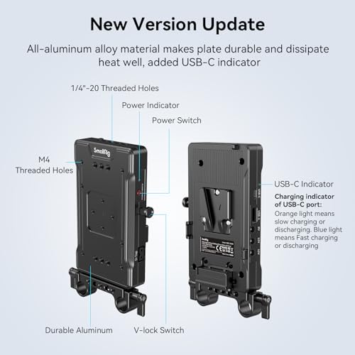 SmallRig V Mount Battery Adapter Plate with PD 65W USB-C Quick Charger, QC protocol USB-A, D-TAP, 8V & 12V DC Port, 15 mm Rod Clamp and Light Indicator, for Camera, Monitor, Transmitter, Phone - 3203B - Image 5