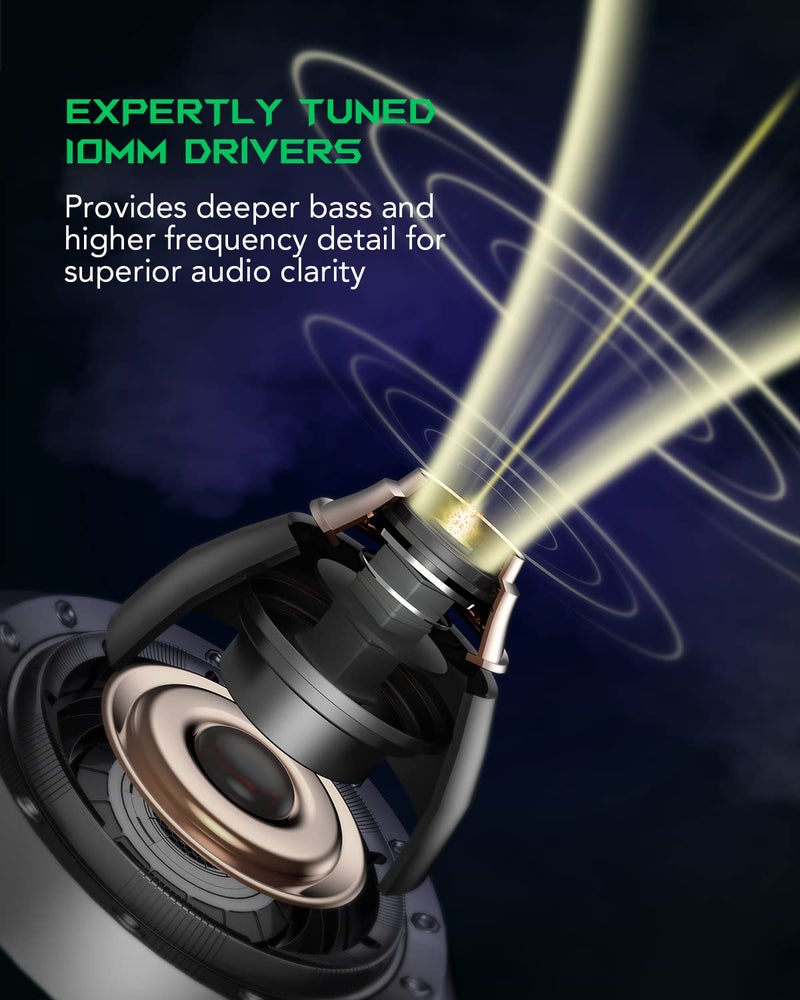 BLACK SHARK سماعات أذن لاسلكية بلاك شارك مع زمن استجابة منخفض للغاية 35 مللي ثانية، سماعات بلوتوث للألعاب مع صوت ممتاز، بلوتوث 5.2، محركات 10 مم، 4 ميكروفونات فائقة الوضوح، مقاومة للماء IPX5، 20 ساعة من وقت التشغيل، ملائمة مريحة - Image 3