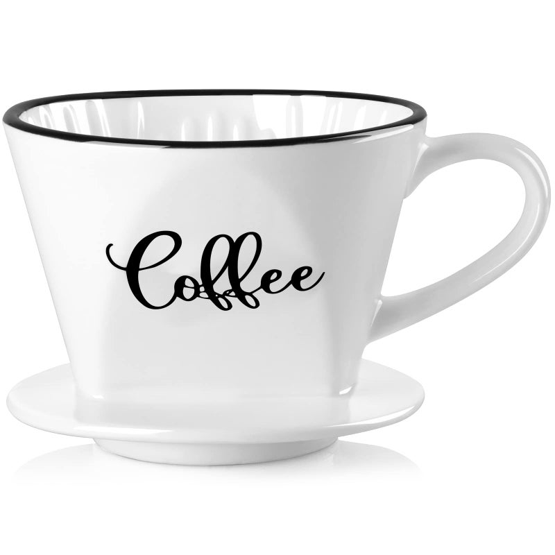 DAYYET Pour Over Coffee Maker Ceramic Coffee Dripper Easy Manual Slow Brewing Accessories for Home Cafe Coffee Bar Accessories and Kitchen Decor Filter Size 2 White