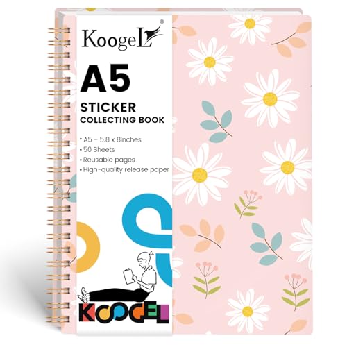 Koogel Sticker Collecting Book, Reusable Sticker Collecting Album Blank Sticker Storage Book 50 Sheets Release Paper for Sticker Keeper Holder A5 (Flower) - Image 1