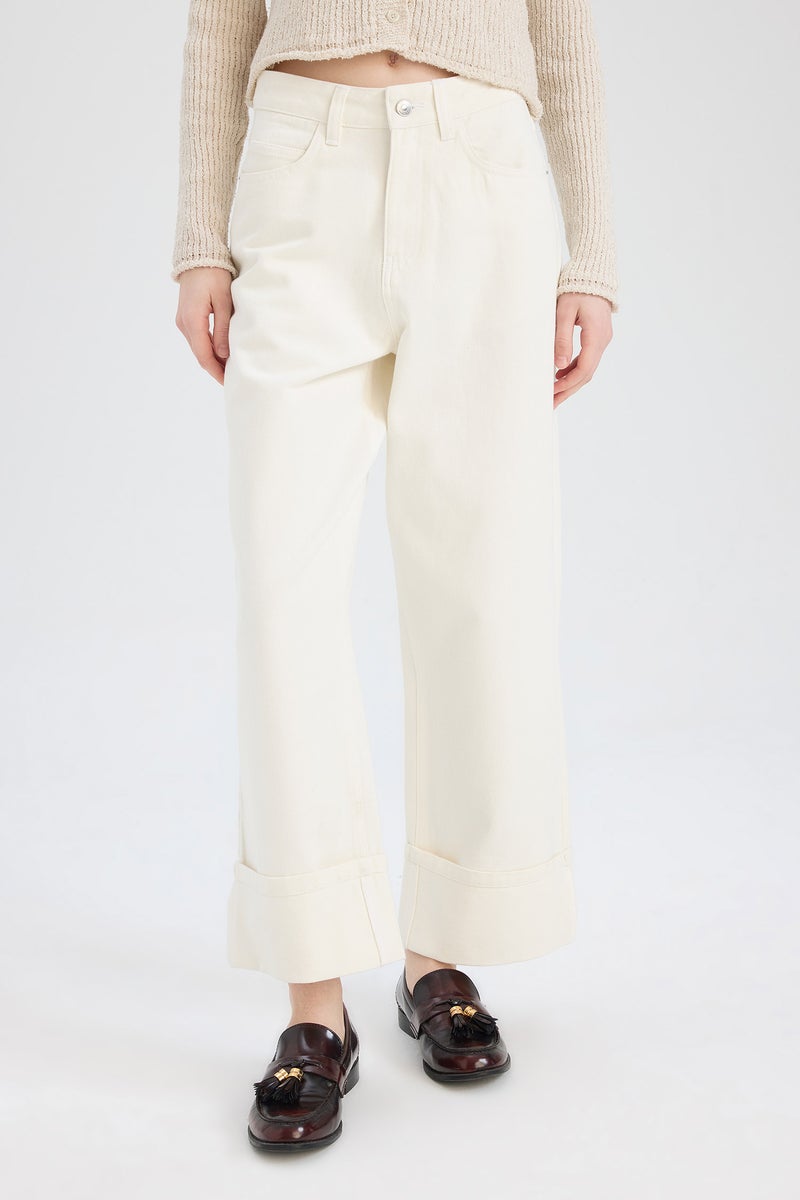 DeFacto Woman Relax Fit Folded Leg Jean Trousers - Image 1