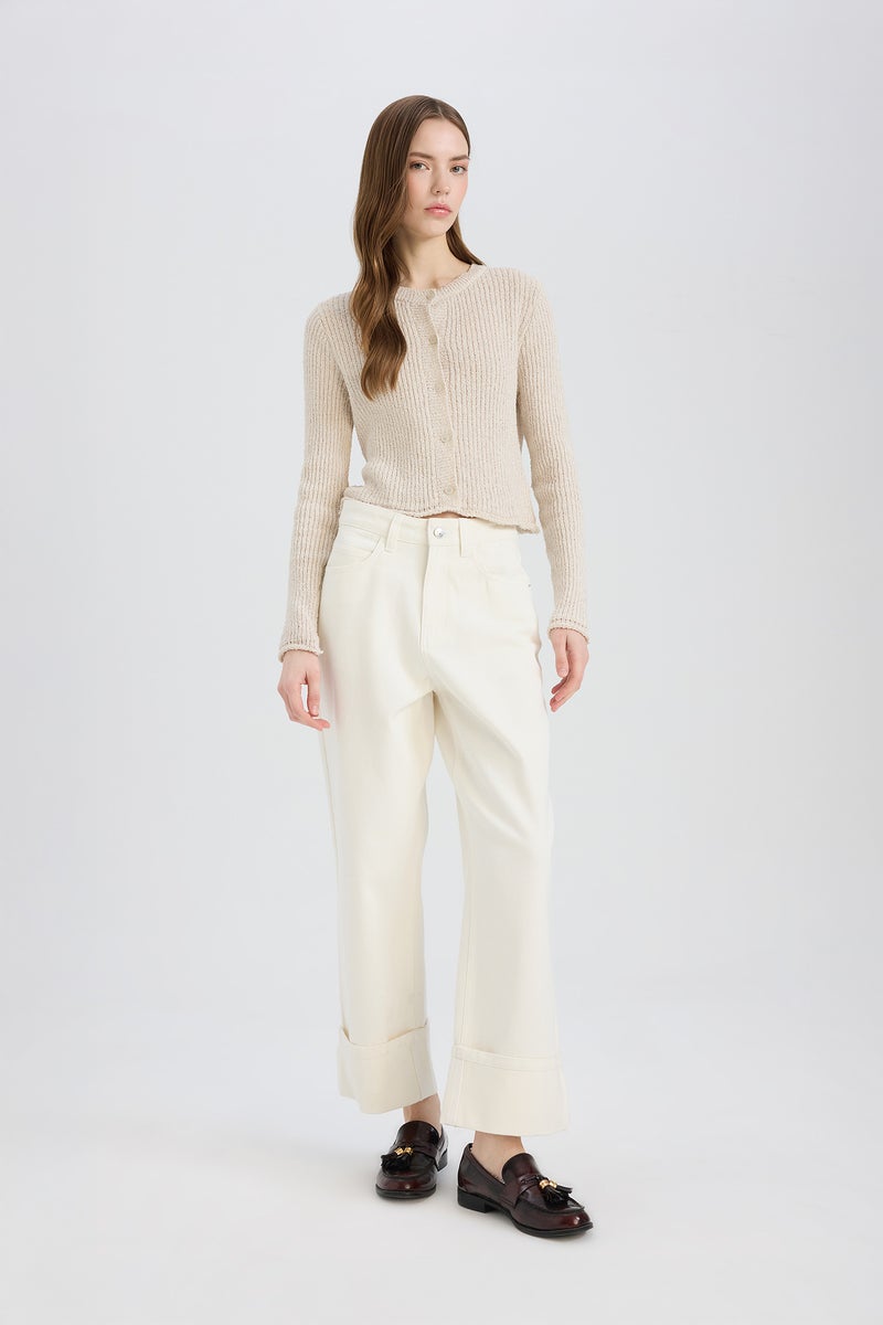 DeFacto Woman Relax Fit Folded Leg Jean Trousers - Image 3