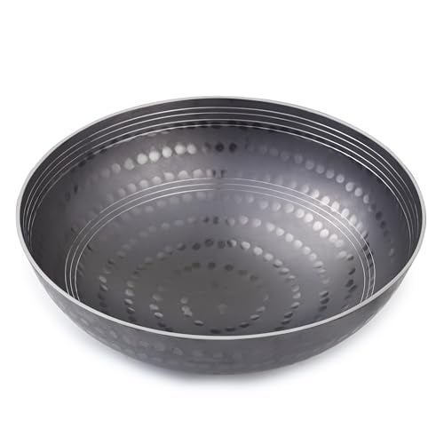 PTR 9 Inch 1 Litre Hammered Iron Kadhai Original Lohe Ki Kadai Handle-Free Deep Frying Pan for Roasting Frying Heavy Base Gas and Induction Compatible Food Grade Iron Smooth Edge - Image 1